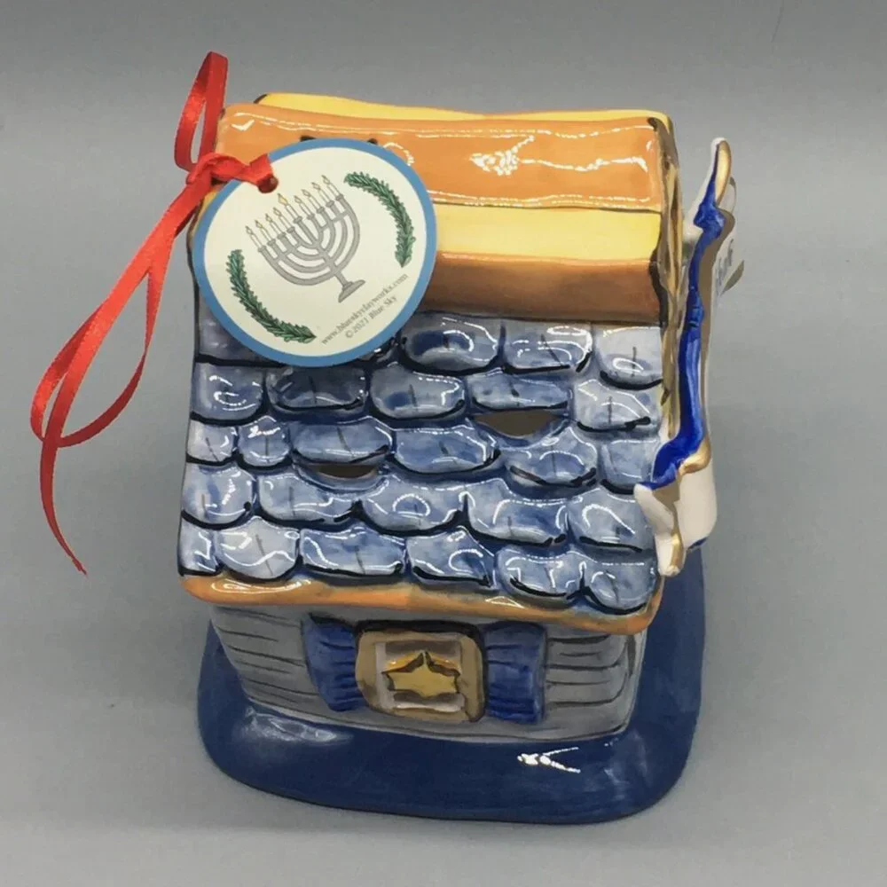 NEW Blue Sky Clayworks Happy Hanukkah Star David Chanukah Menorah Tealight House